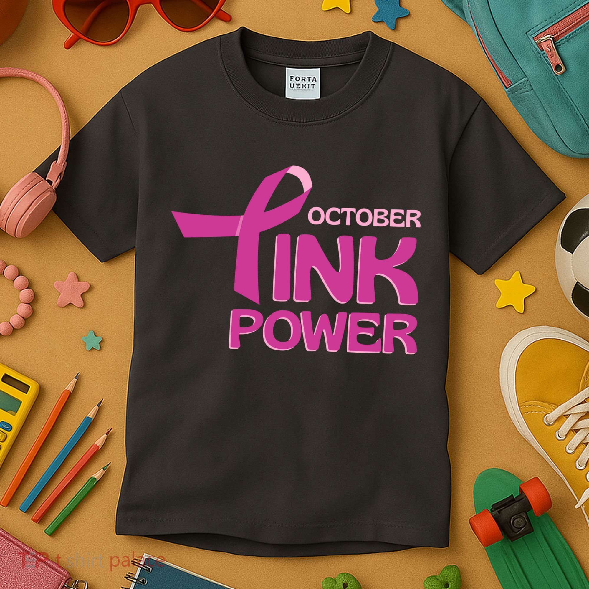 October Pink Power Breast Cancer Kids T-Shirt