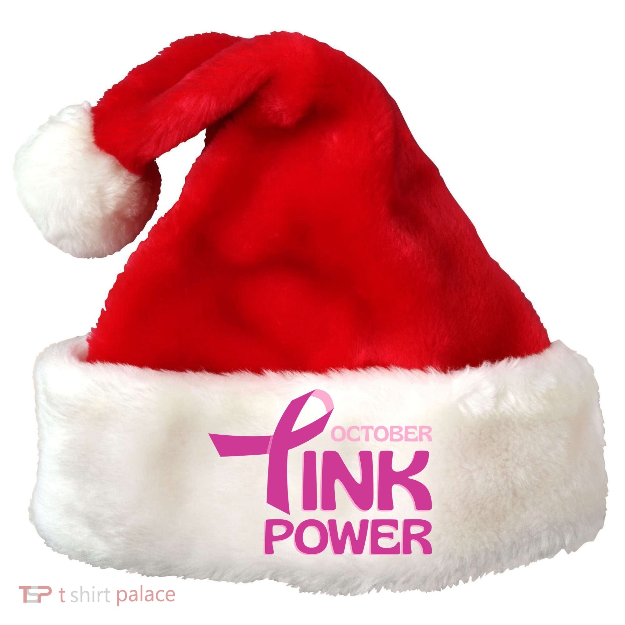 October Pink Power Breast Cancer Santa Hat