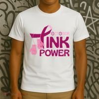 October Pink Power Breast Cancer T-Shirt thumb 3