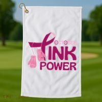 October Pink Power Breast Cancer Golf Towel thumb 1