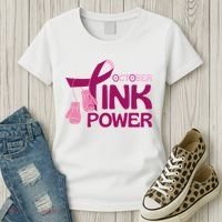 October Pink Power Breast Cancer Women's T-Shirt thumb 3