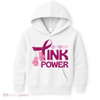 October Pink Power Breast Cancer Kids Hoodie