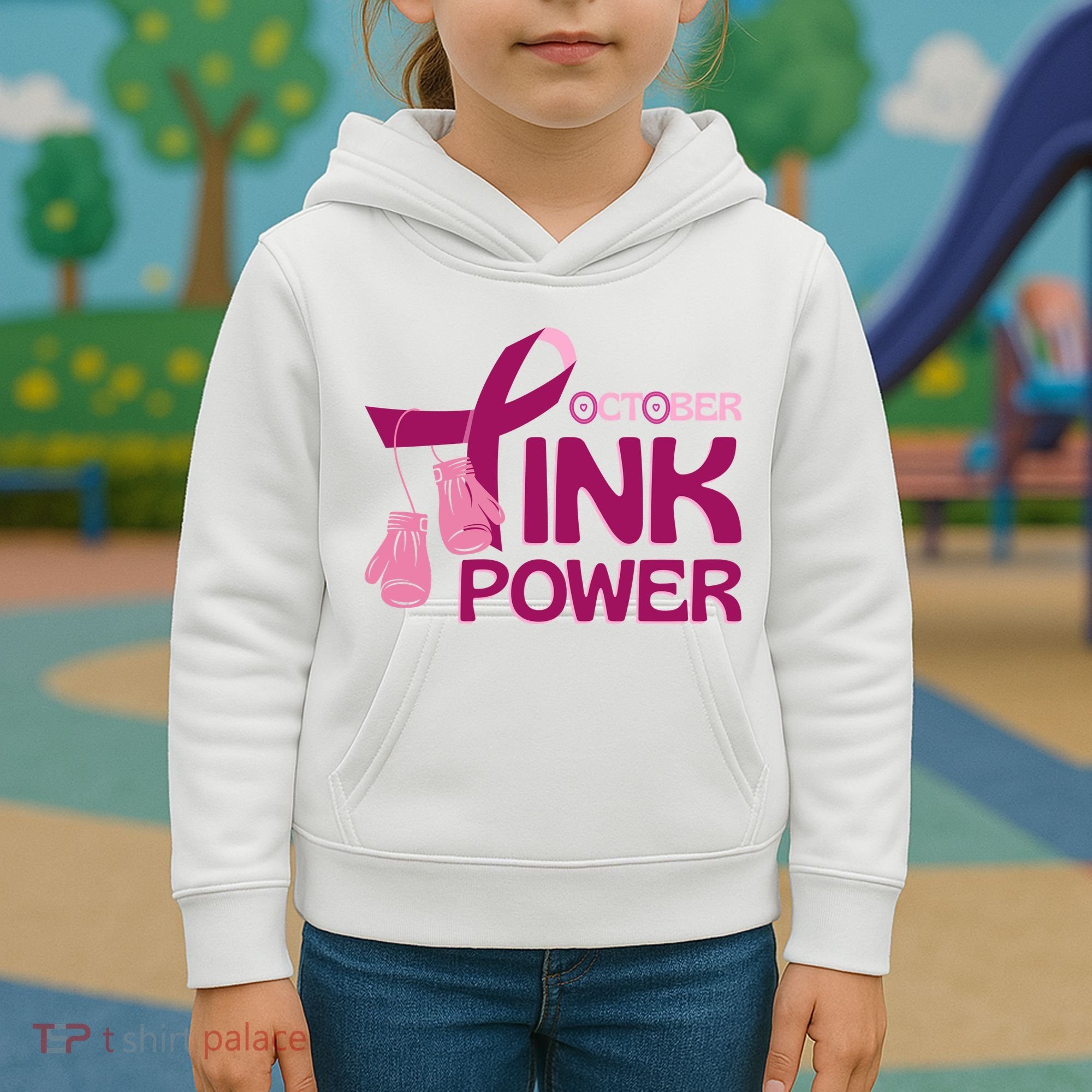 October Pink Power Breast Cancer Kids Hoodie