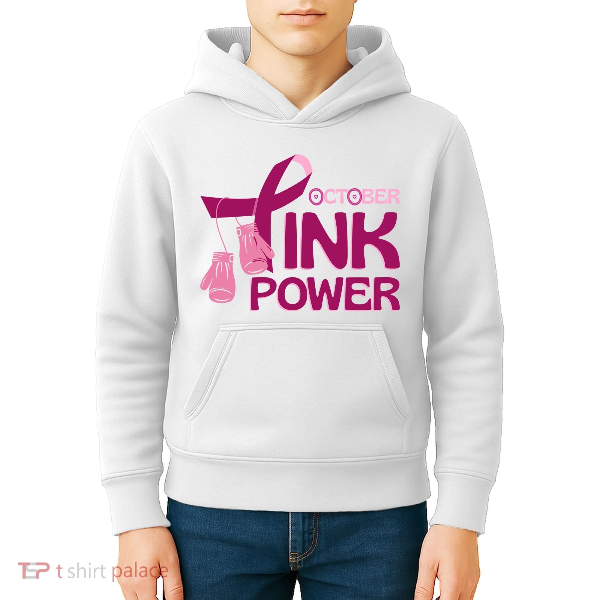 October Pink Power Breast Cancer Kids Hoodie