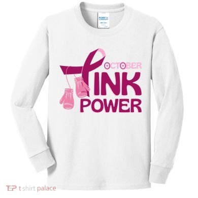 October Pink Power Breast Cancer Kids Long Sleeve Shirt