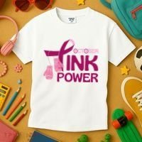 October Pink Power Breast Cancer Kids T-Shirt thumb 3