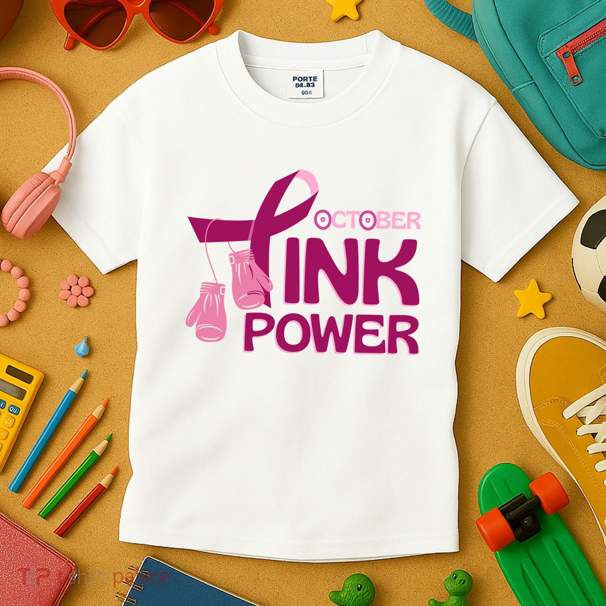 October Pink Power Breast Cancer Kids T-Shirt