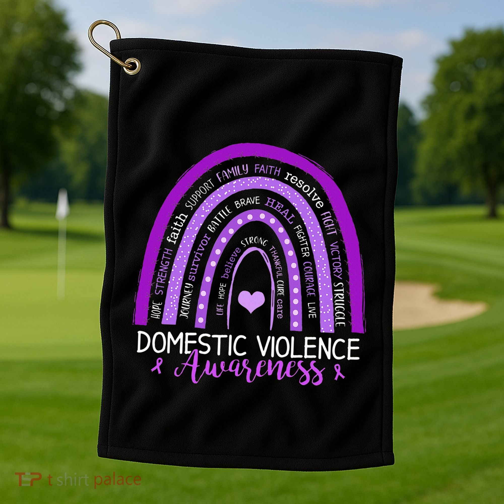 October Purple Ribbon Domestic Violence Awareness Golf Towel