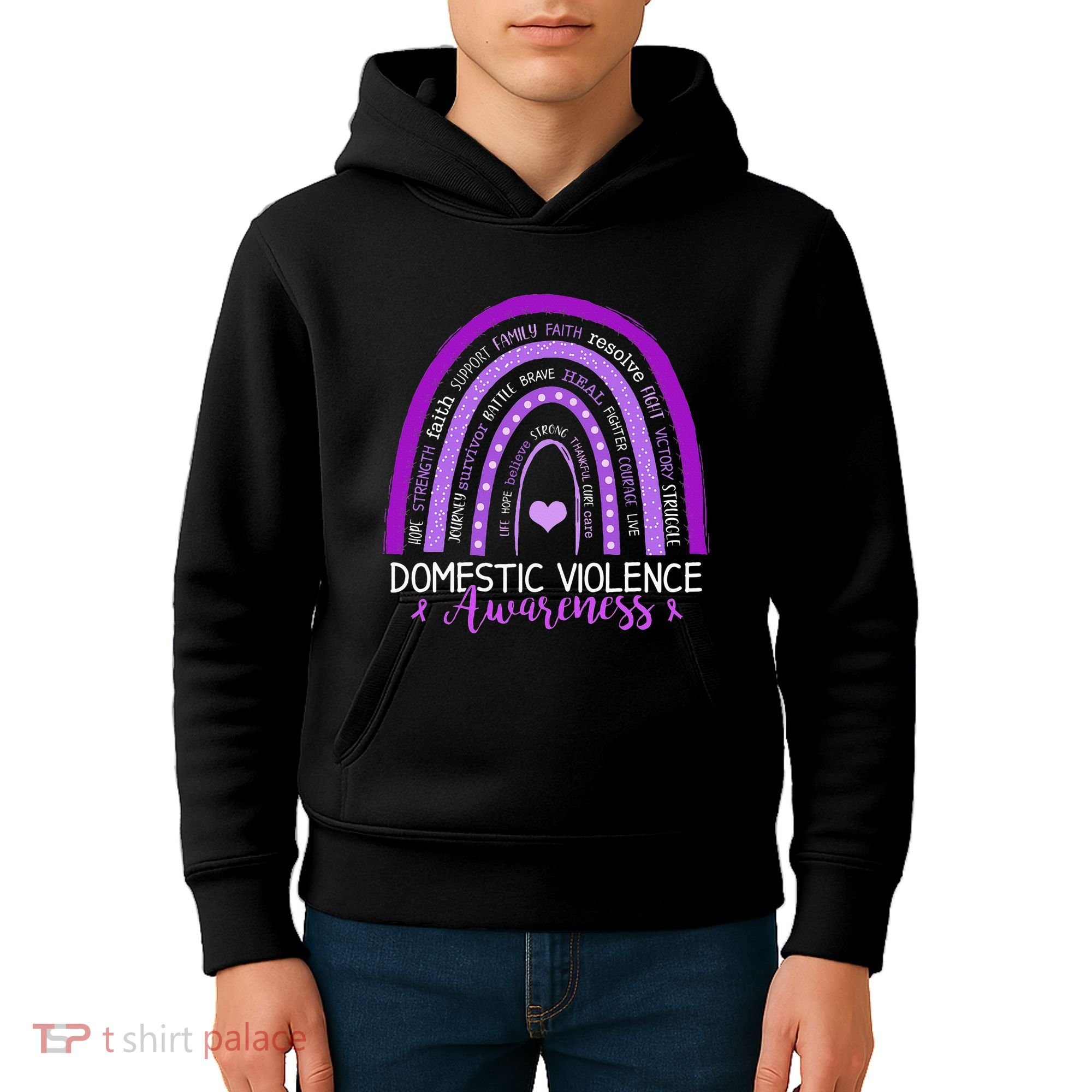 October Purple Ribbon Domestic Violence Awareness Kids Hoodie
