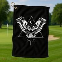 Owl Pyramid Secret Illuminati Owl Tattoo Style Golf Towel thumb 1