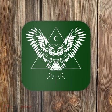 Owl Pyramid Secret Illuminati Owl Tattoo Style Coaster