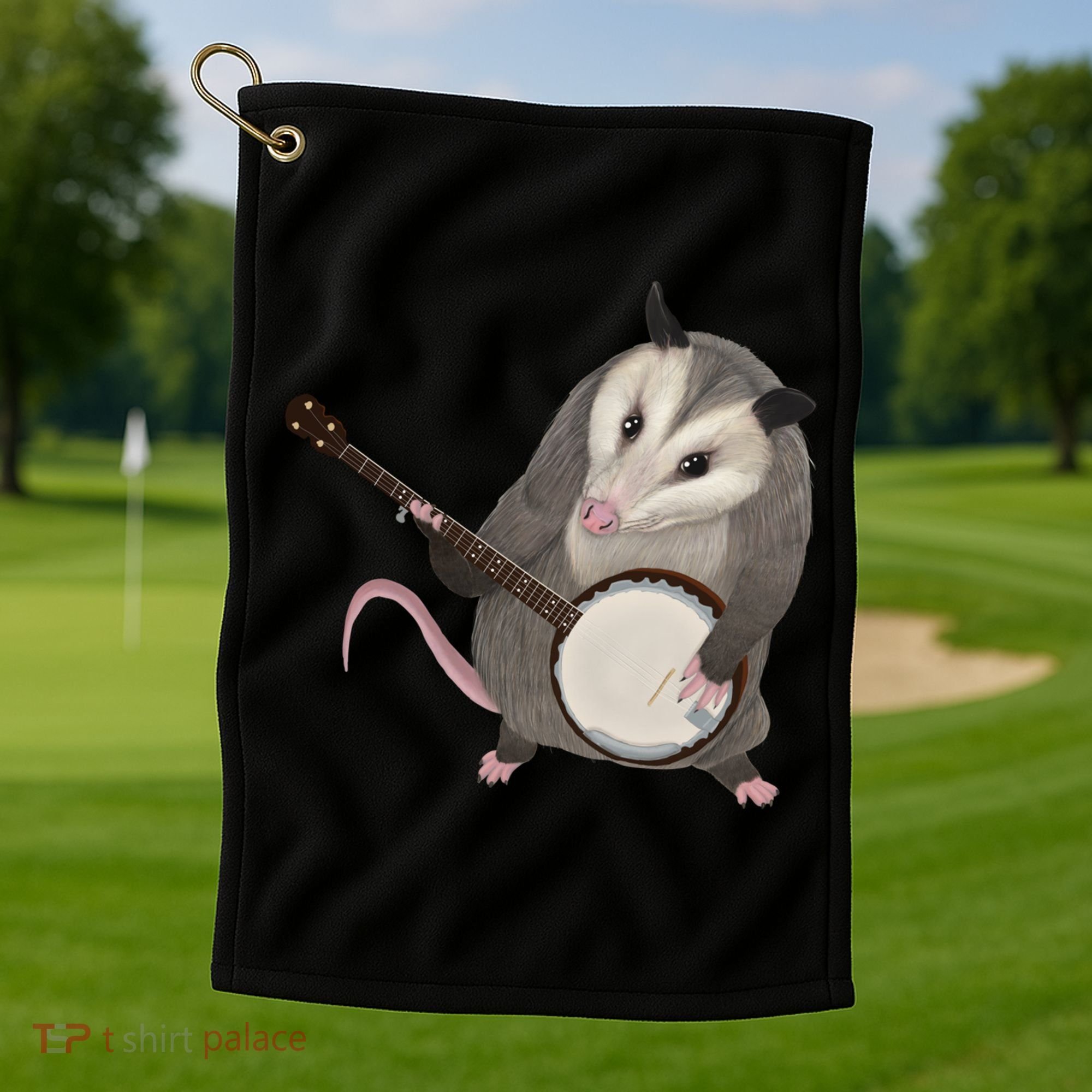 Opossum Playing The Banjo Gift Possum Gift Golf Towel