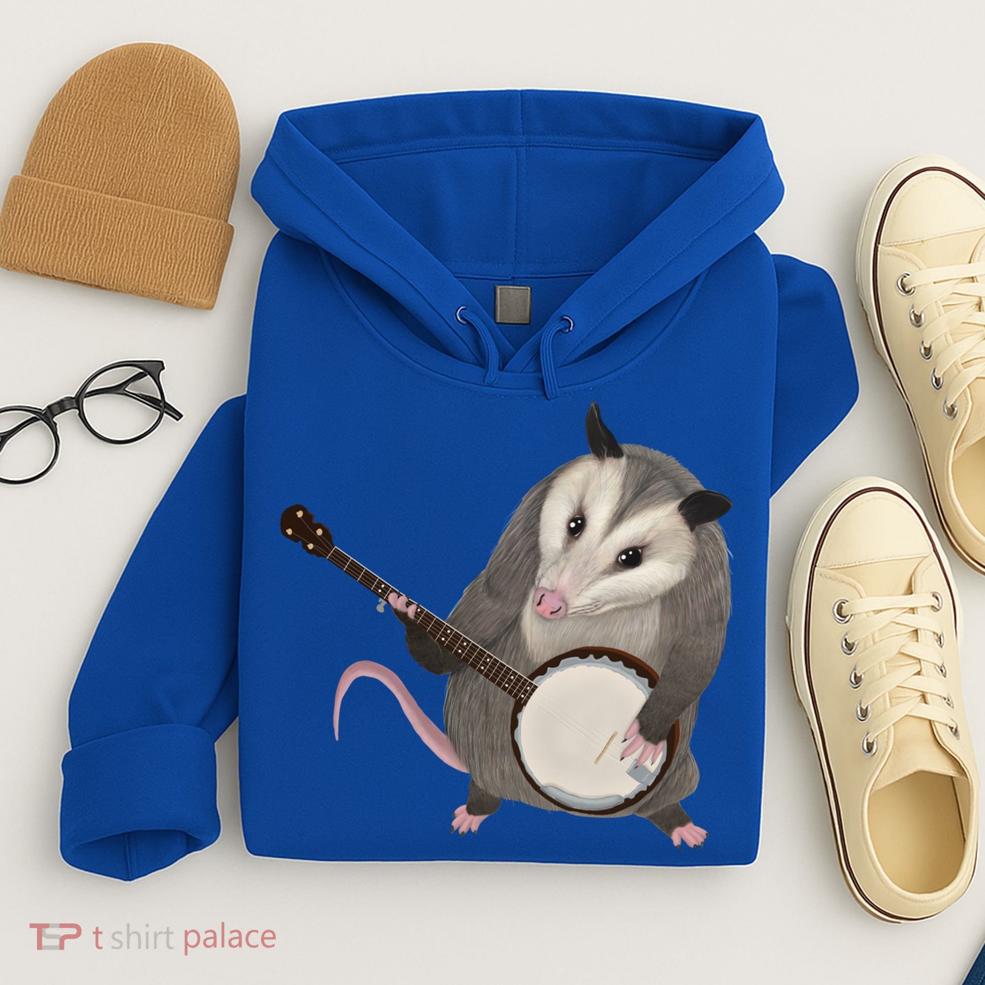 Opossum Playing The Banjo Gift Possum Gift Hoodie
