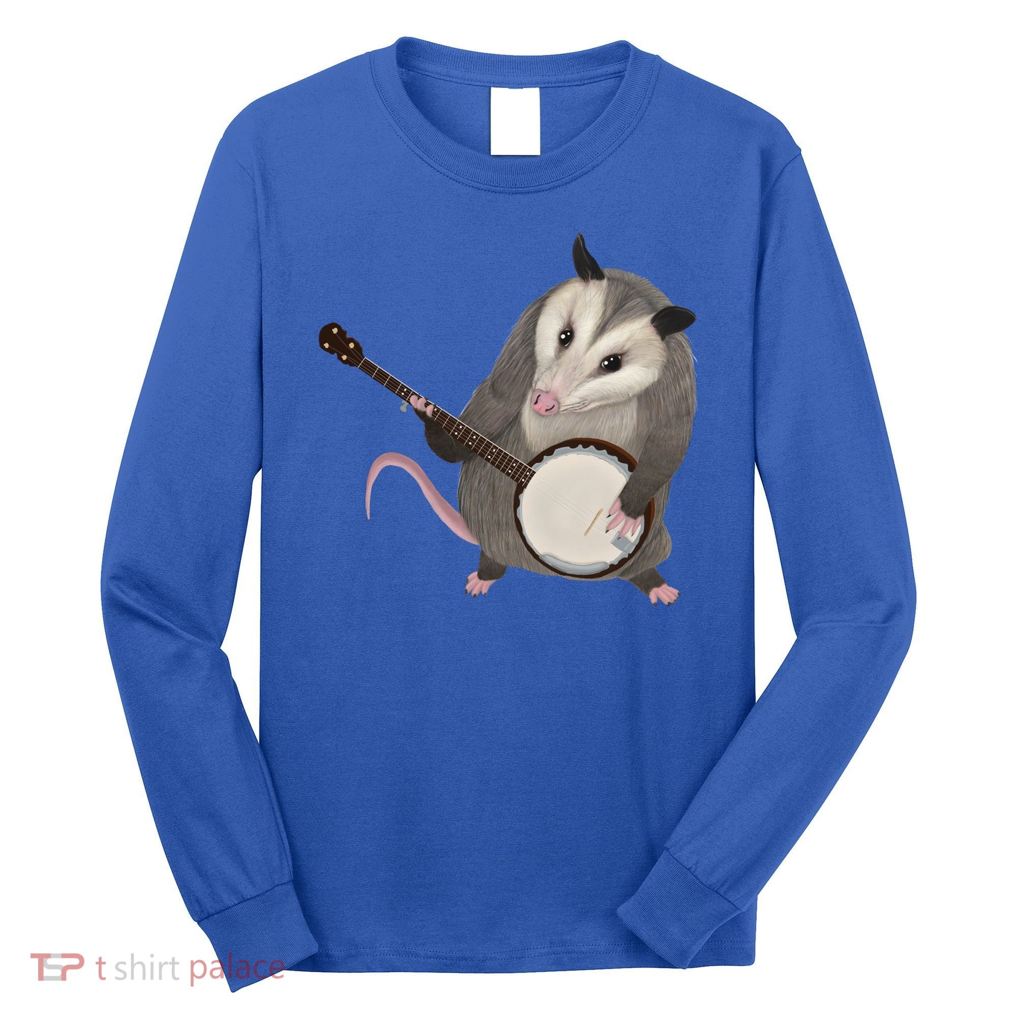 Opossum Playing The Banjo Gift Possum Gift Long Sleeve Shirt