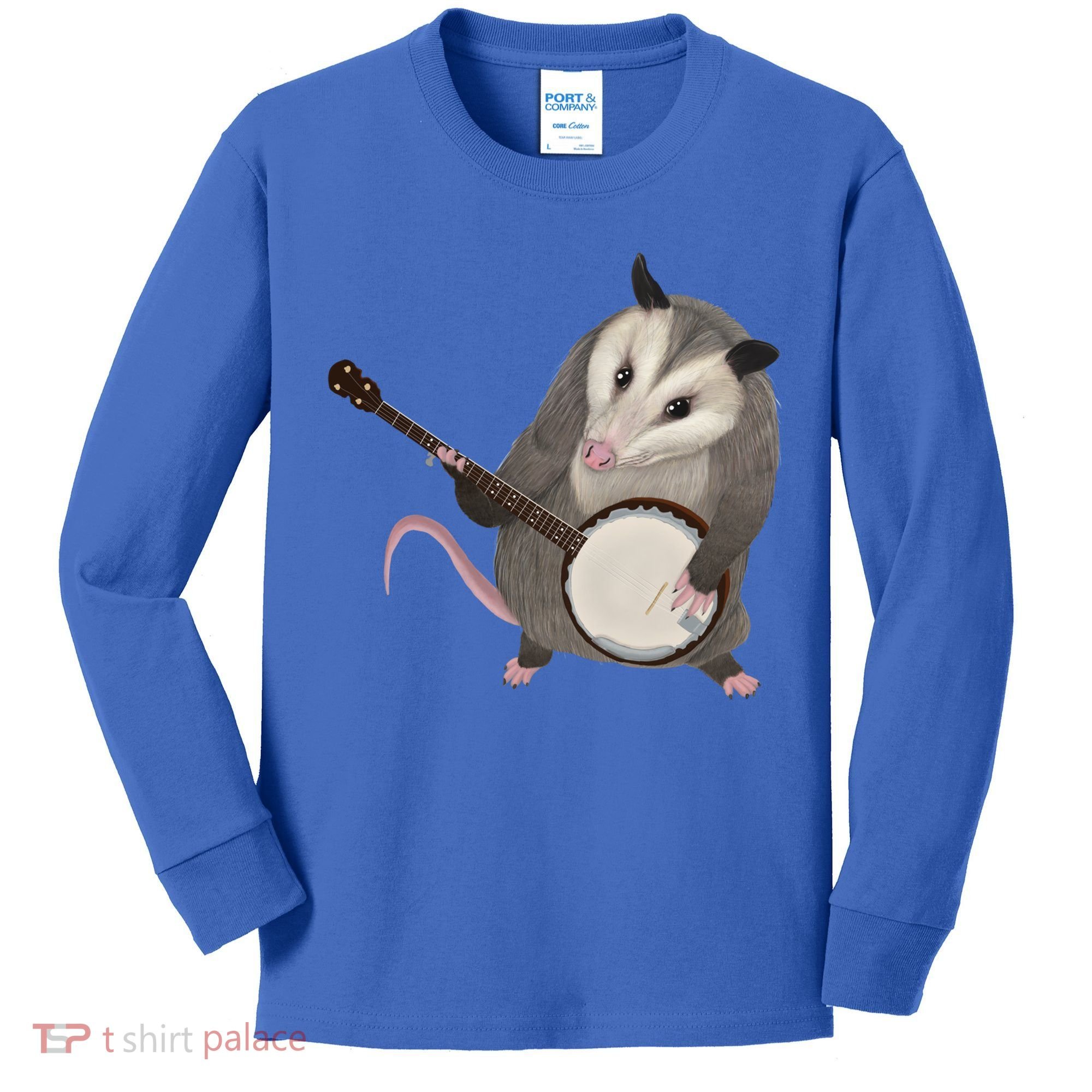 Opossum Playing The Banjo Gift Possum Gift Kids Long Sleeve Shirt