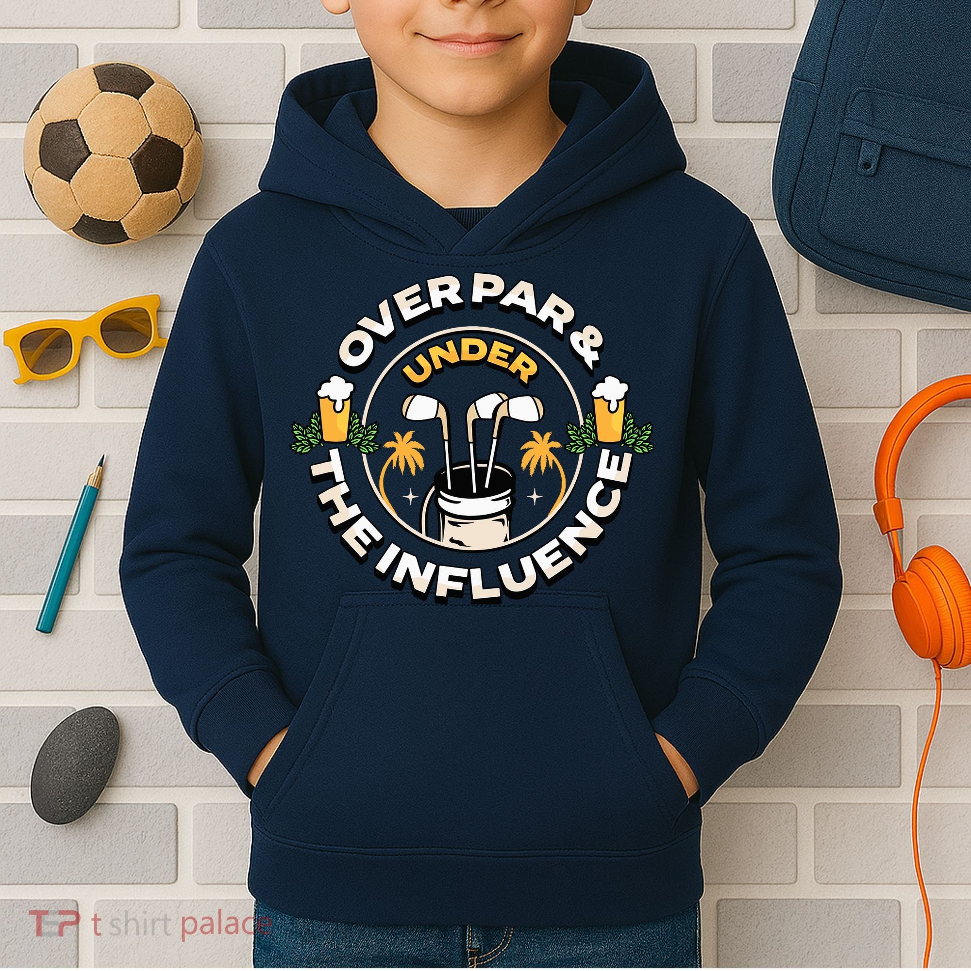 Over Par & Under The Influence Funny Golf Kids Hoodie