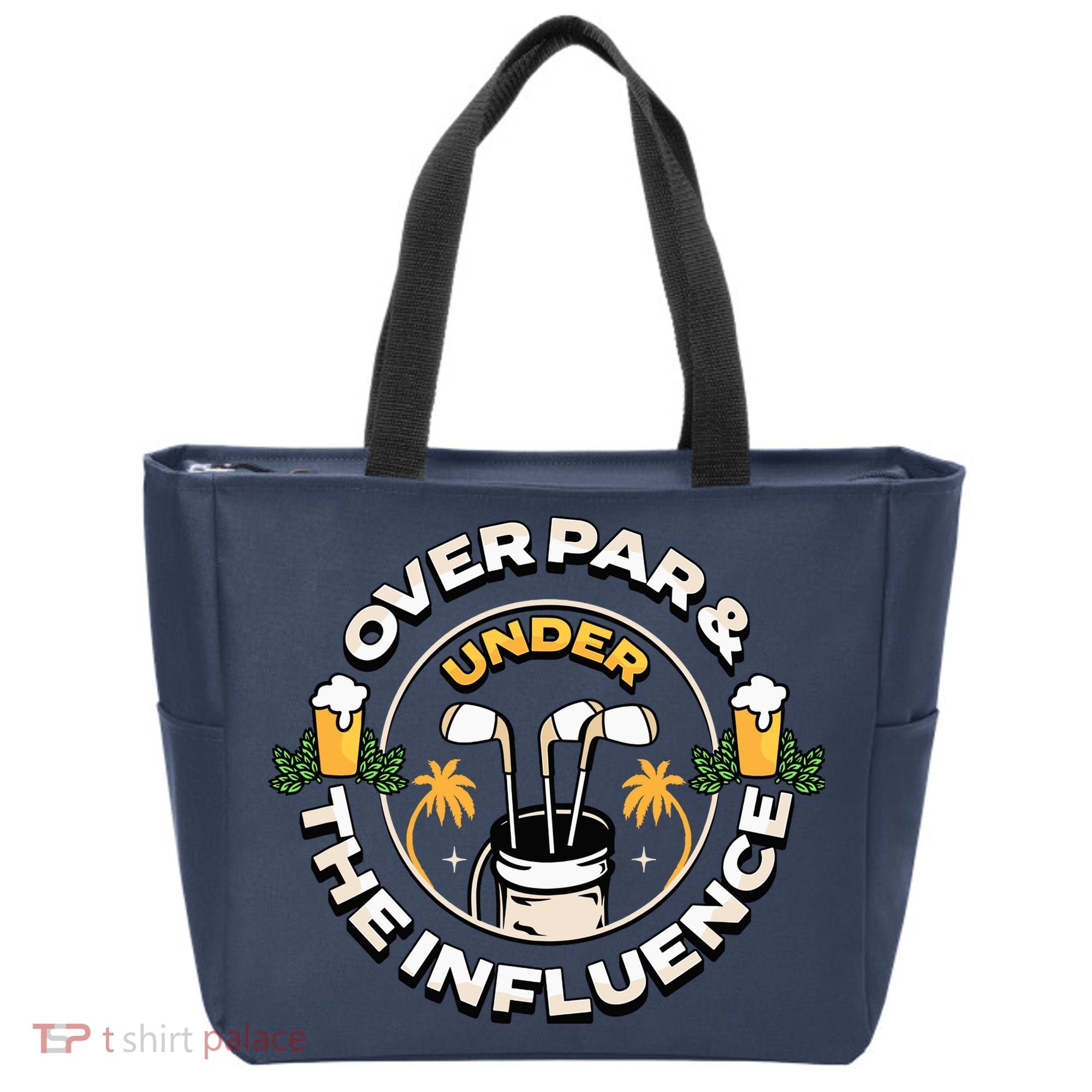 Over Par & Under The Influence Funny Golf Tote Bag