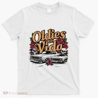 Oldies Por Vida Vintage Lowrider Car Mexican Chicano Cholo T-Shirt thumb 0