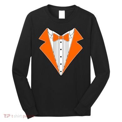 Orange Tuxedo Wedding Bachelor Prom Tux Long Sleeve Shirt