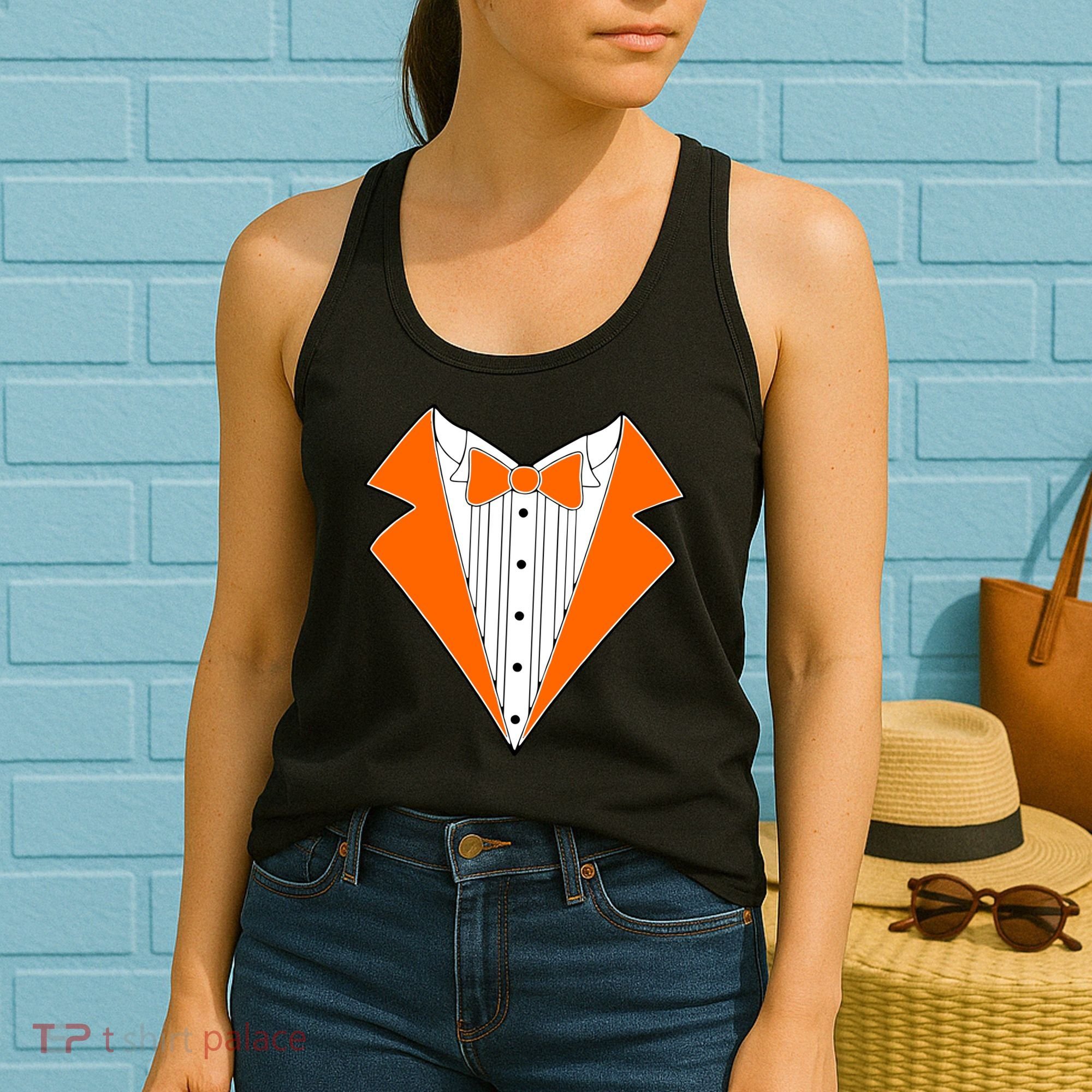 Orange Tuxedo Wedding Bachelor Prom Tux Women's Tank Top