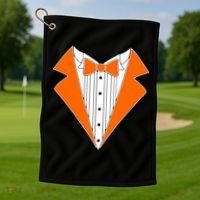 Orange Tuxedo Wedding Bachelor Prom Tux Golf Towel thumb 1