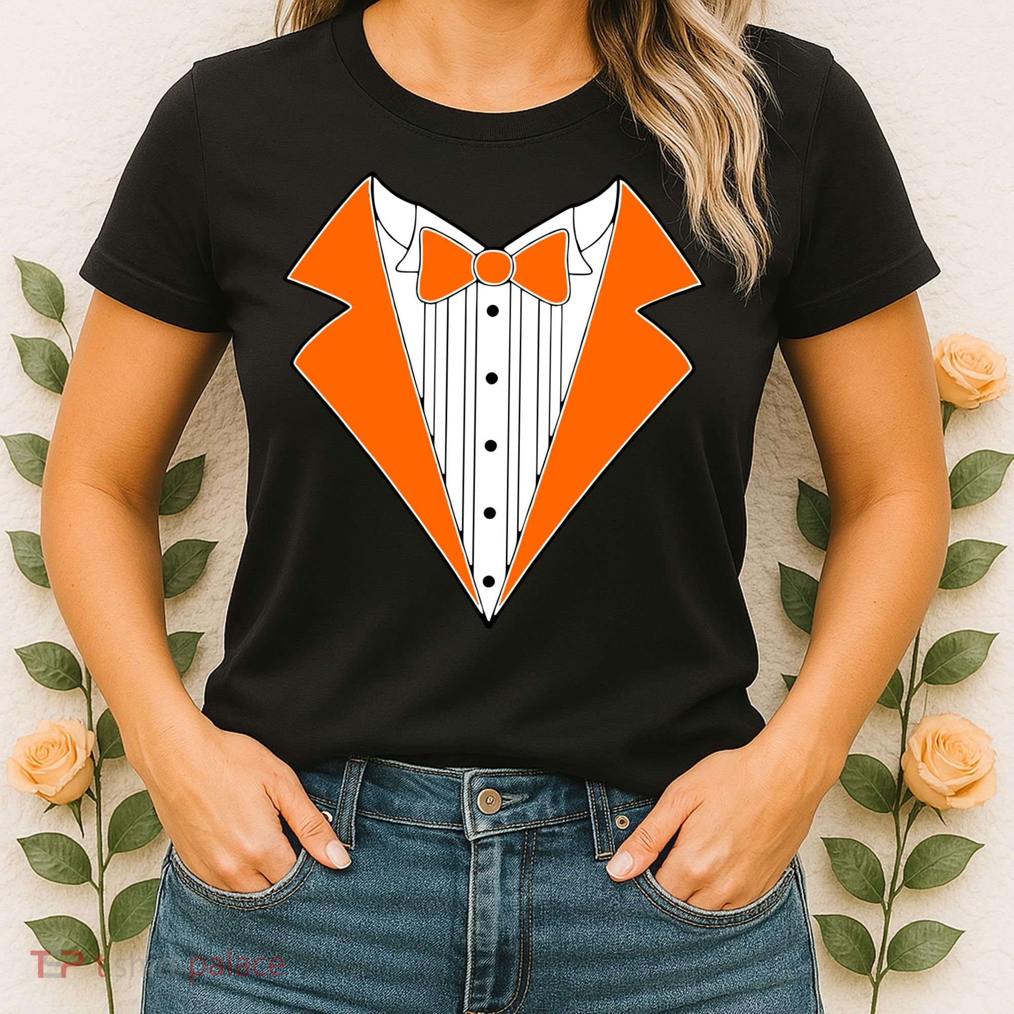 Orange Tuxedo Wedding Bachelor Prom Tux Women's T-Shirt
