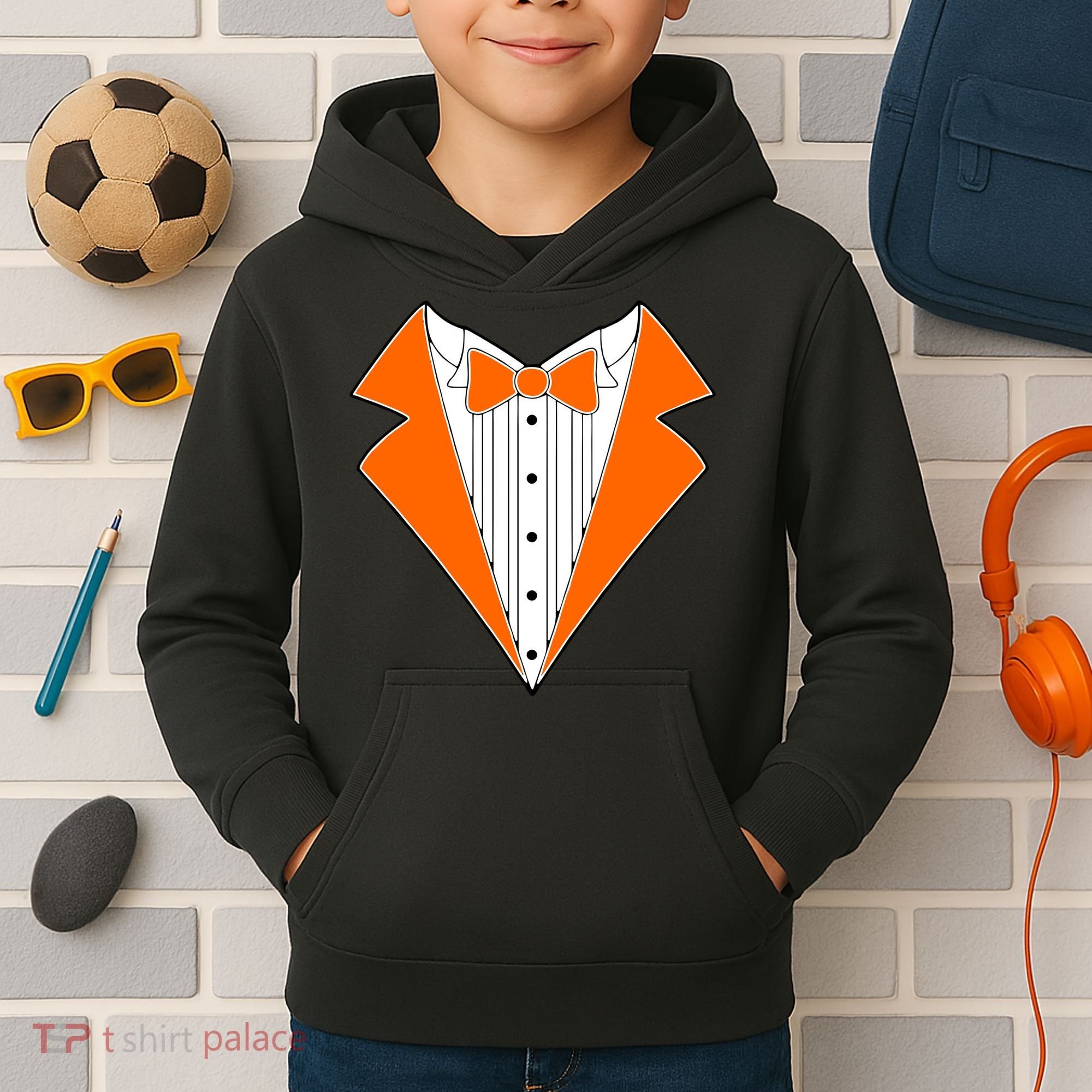 Orange Tuxedo Wedding Bachelor Prom Tux Kids Hoodie