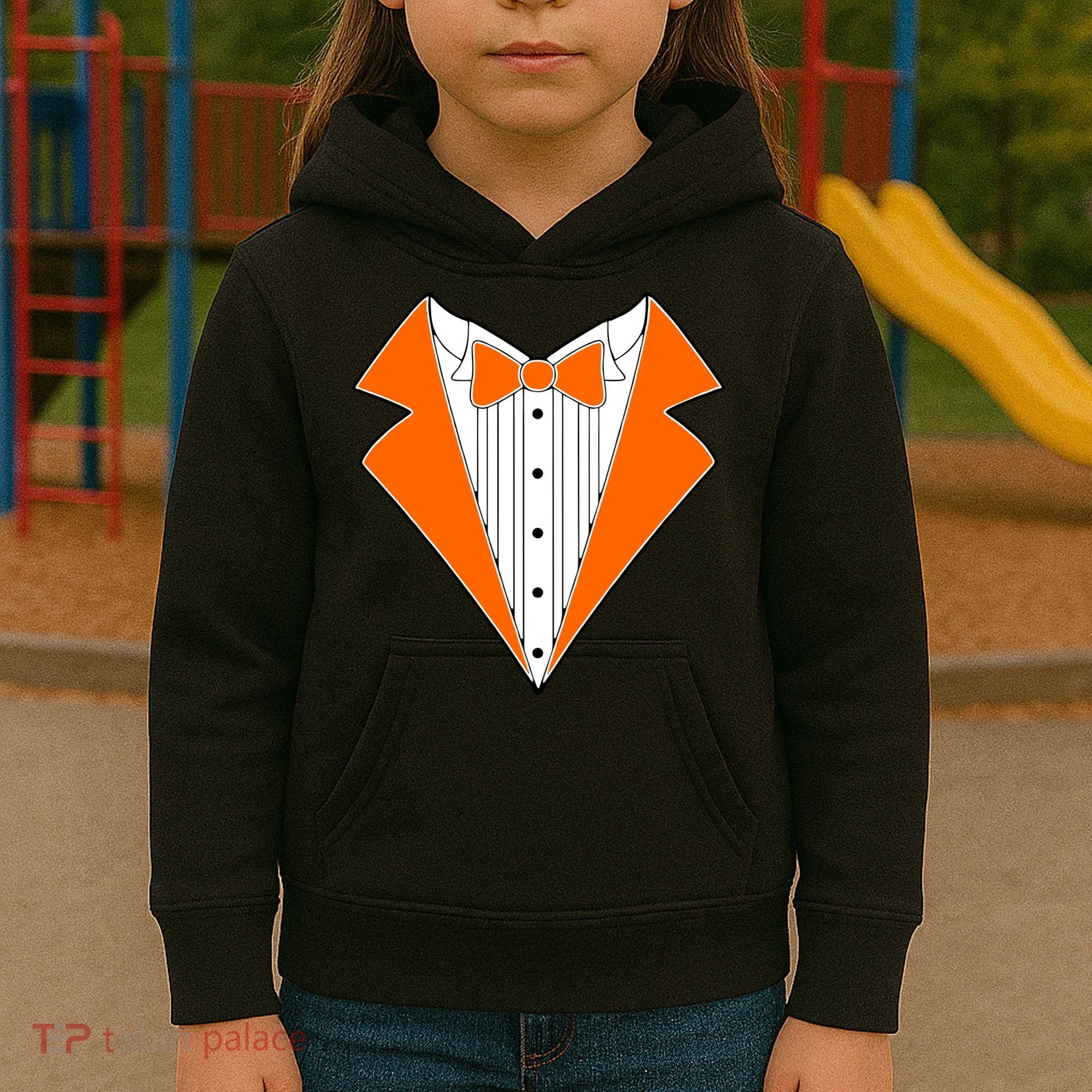 Orange Tuxedo Wedding Bachelor Prom Tux Kids Hoodie