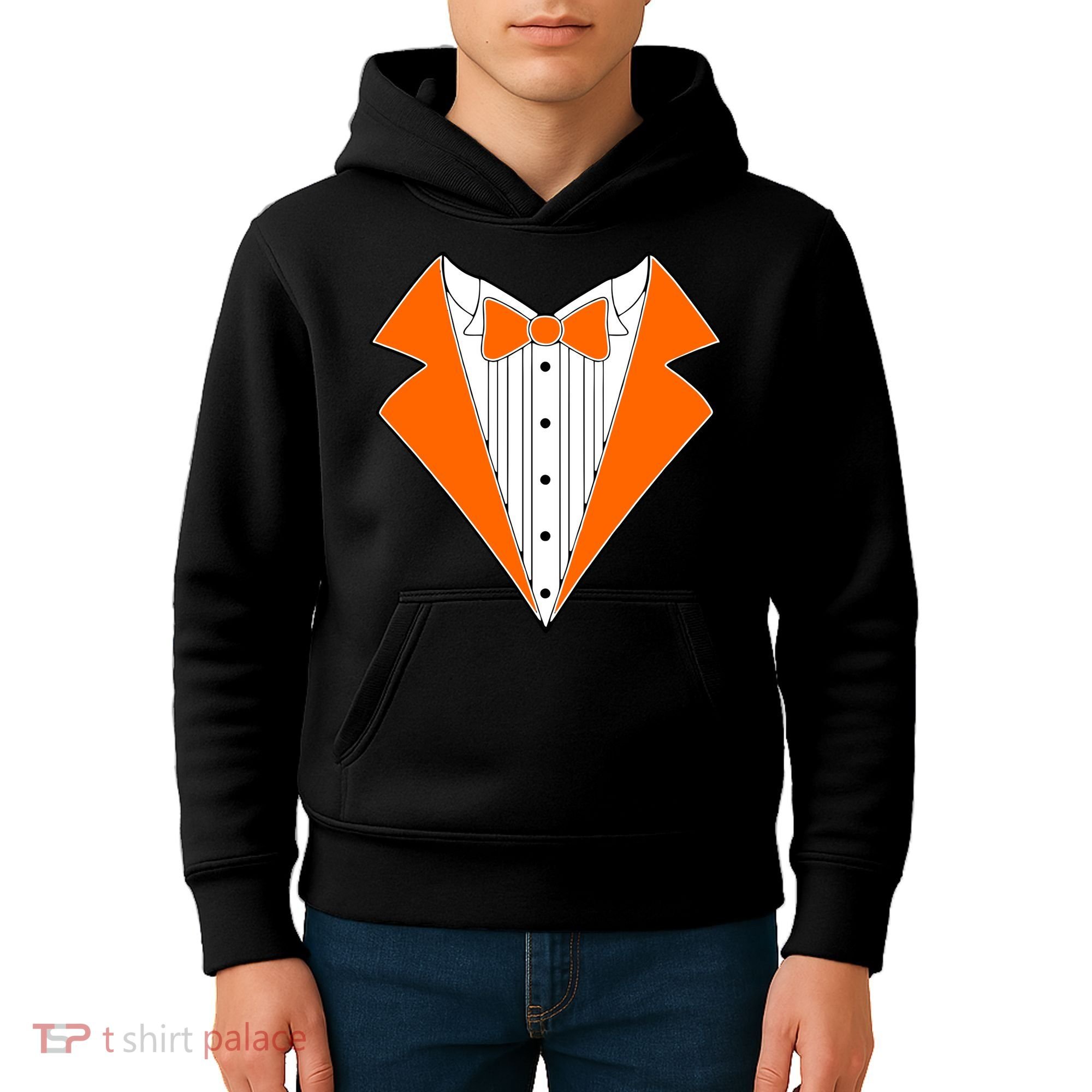 Orange Tuxedo Wedding Bachelor Prom Tux Kids Hoodie