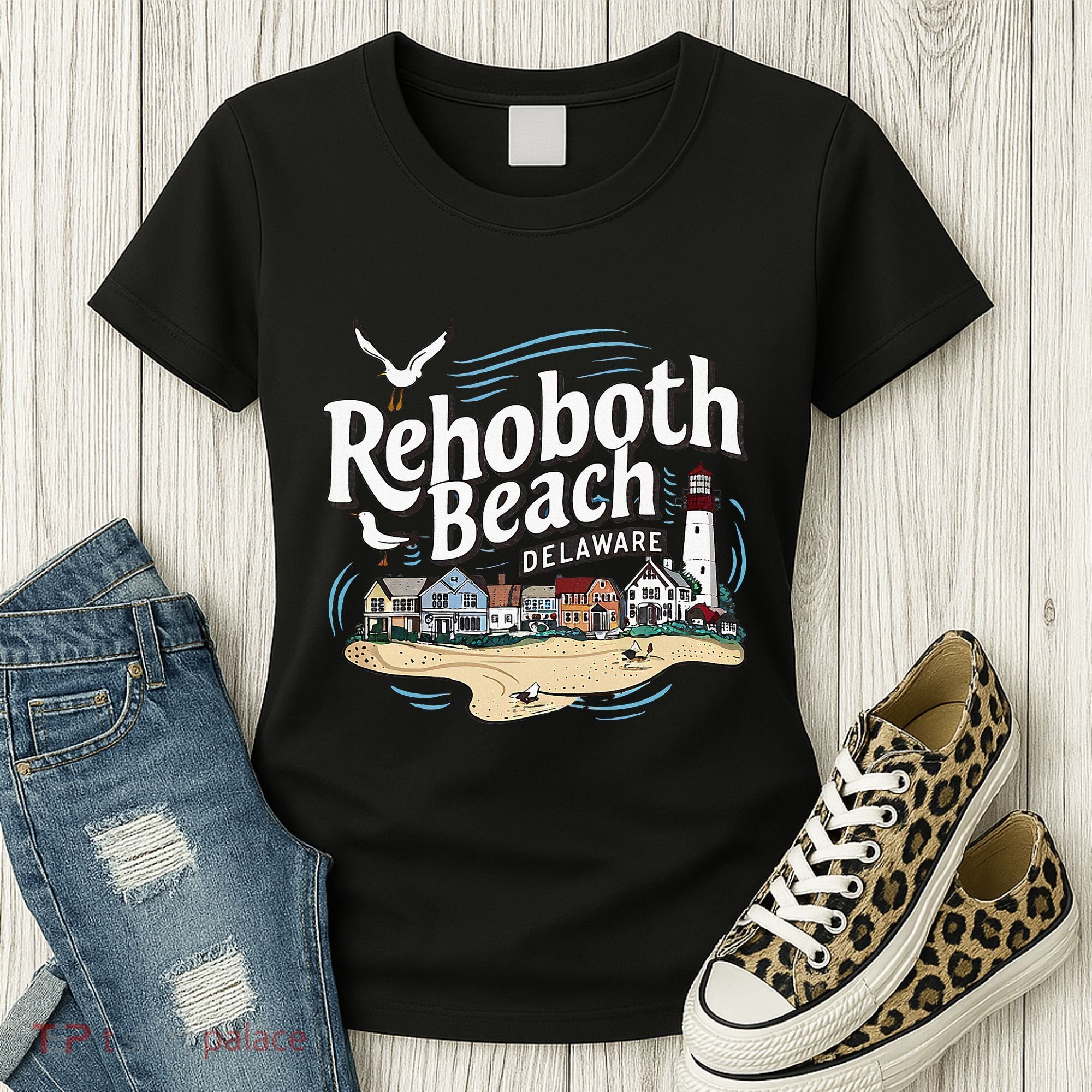 Ocean Rehoboth Beach Delaware Coastal Town Vibe Women's T-Shirt