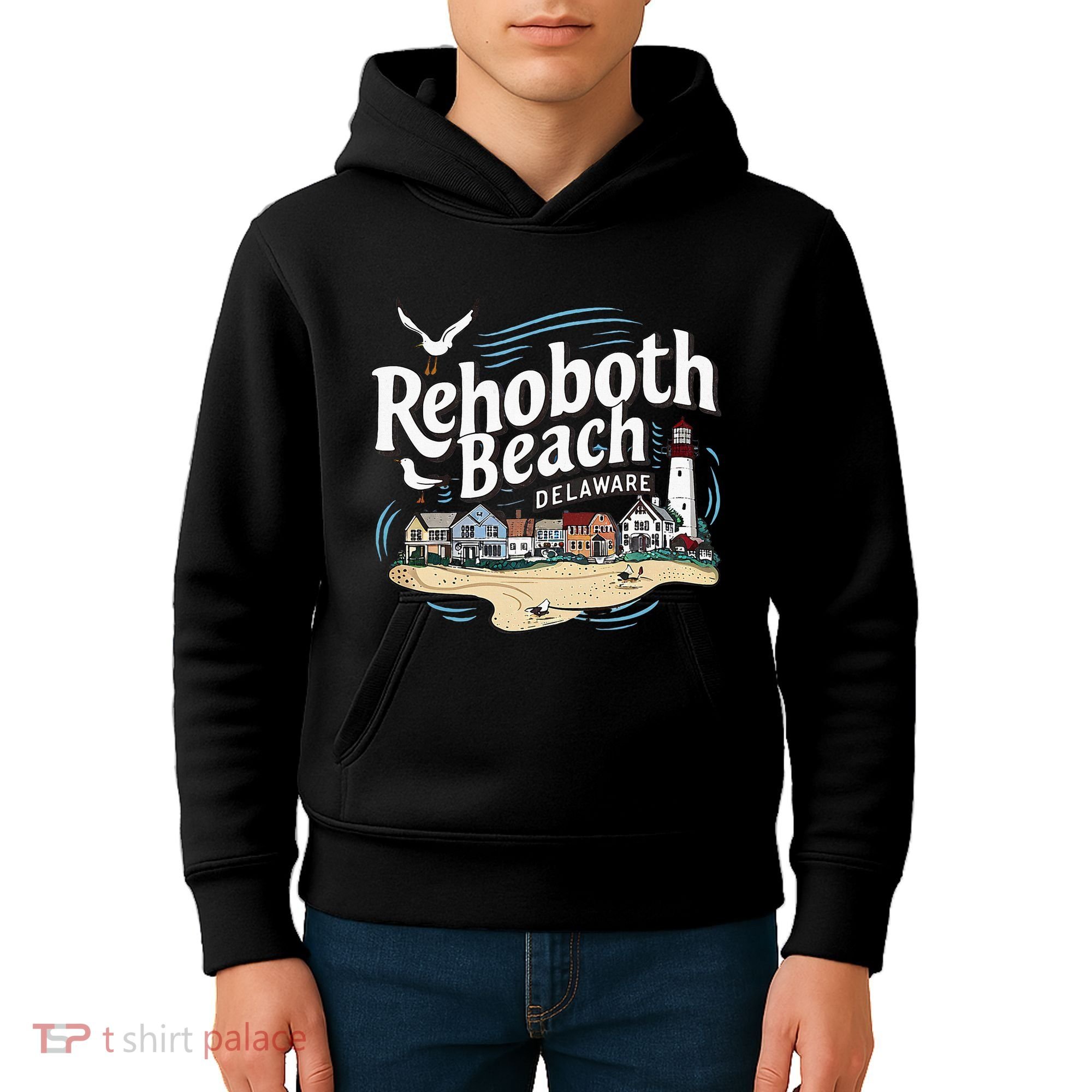 Ocean Rehoboth Beach Delaware Coastal Town Vibe Kids Hoodie