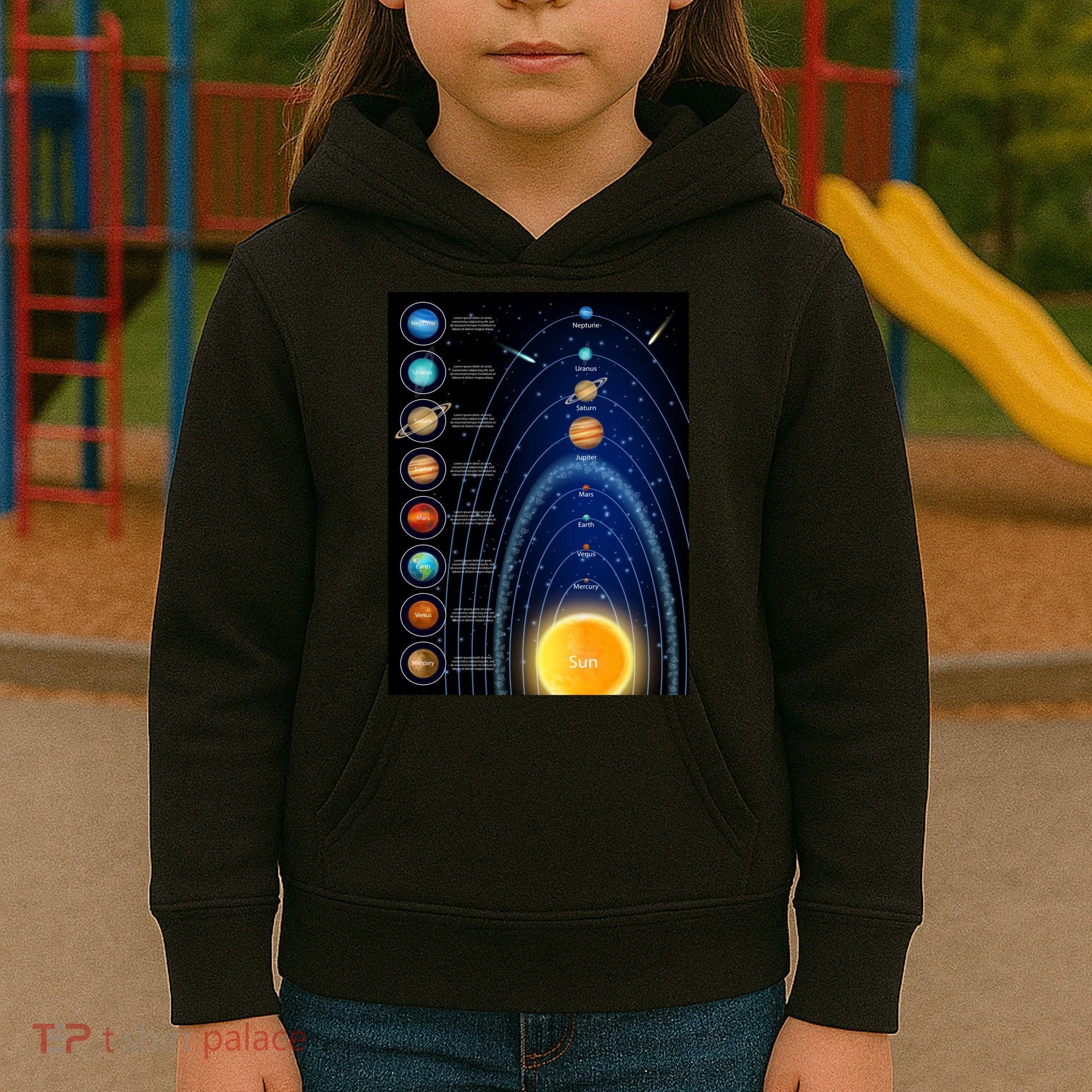 Orbiting Solar System Diagram Kids Hoodie