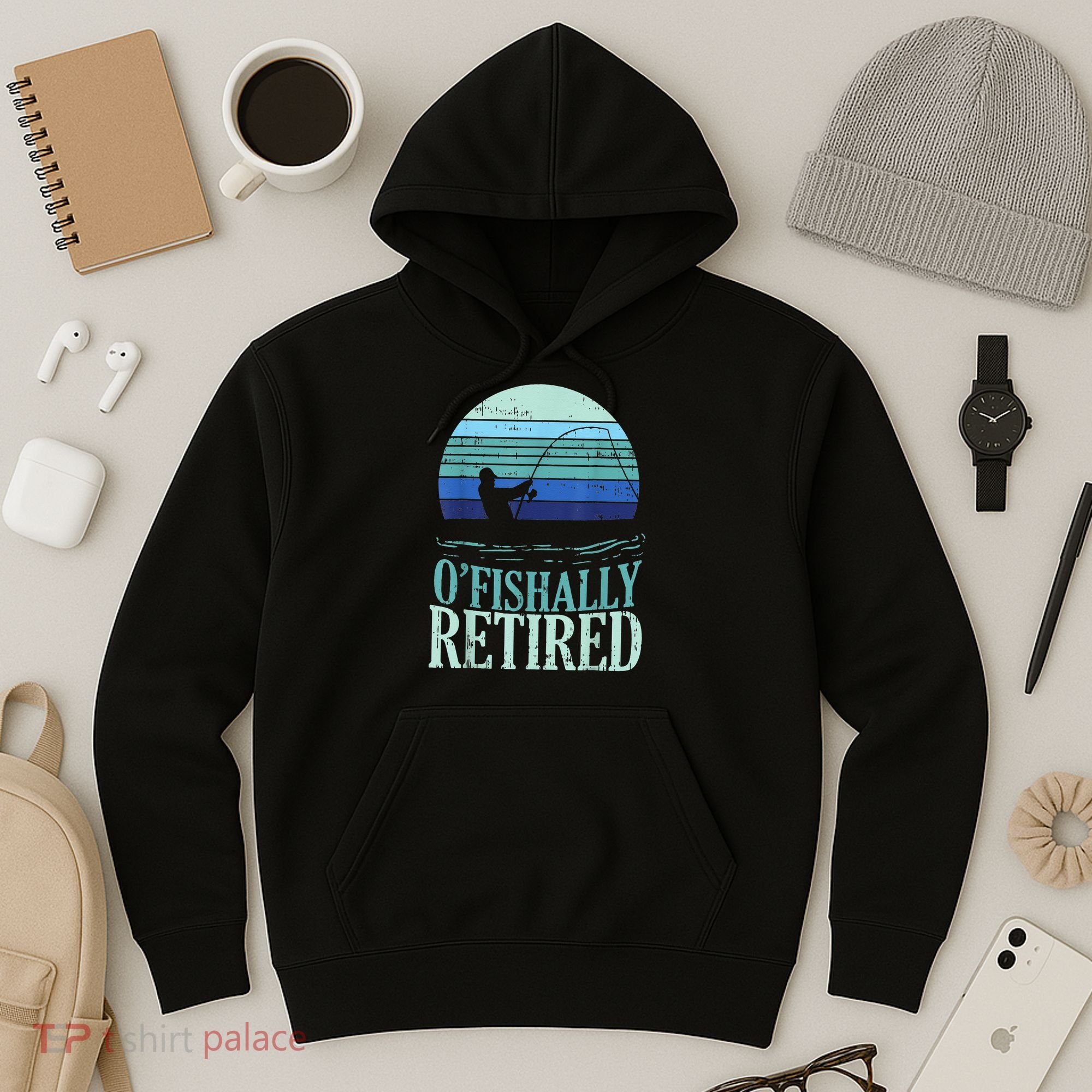 Ofishally Retired Fishing Retro Retirement Dad Gift Hoodie