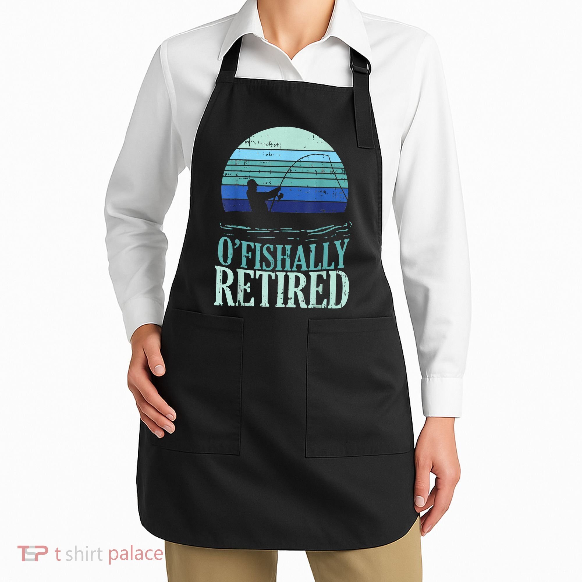 Ofishally Retired Fishing Retro Retirement Dad Gift Apron