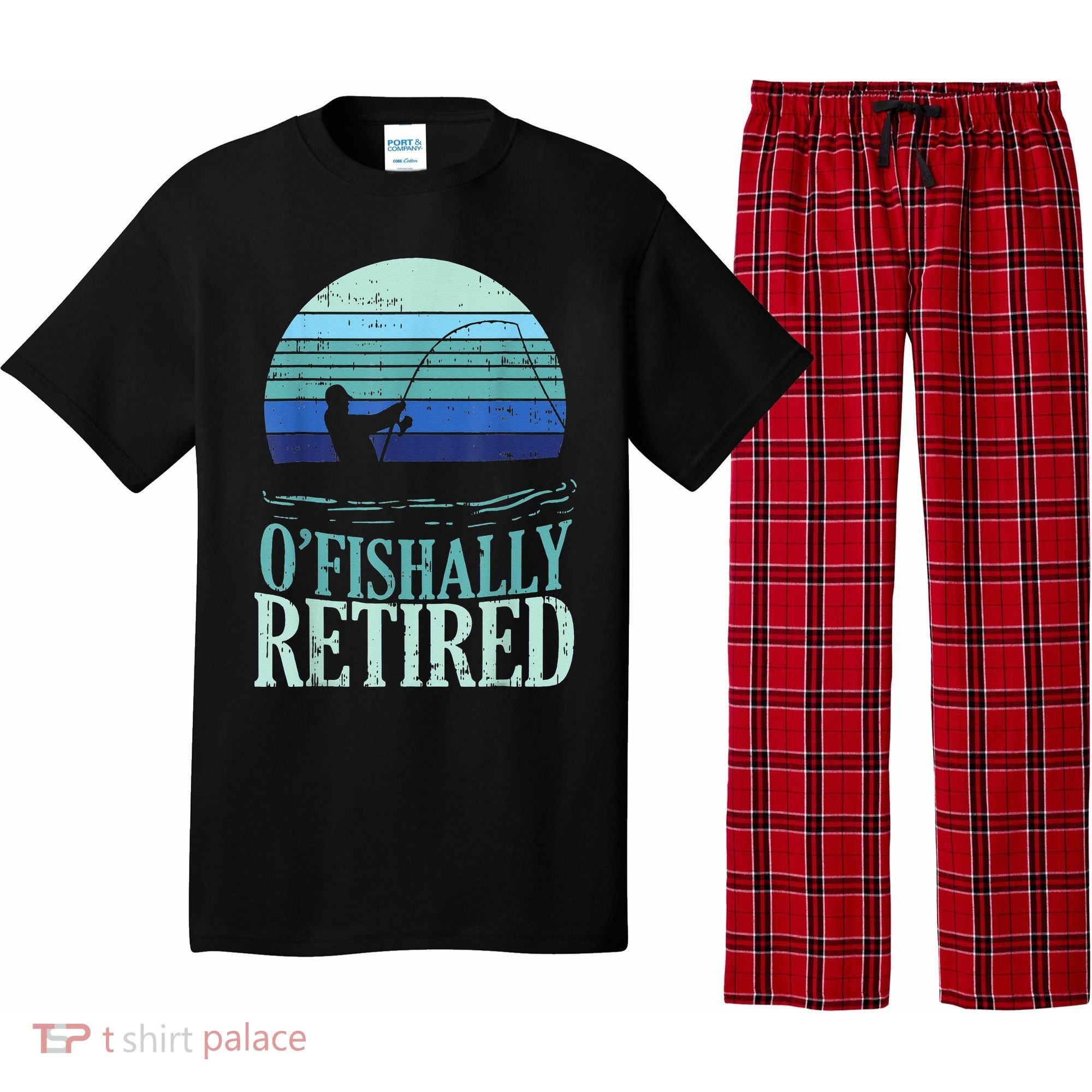 Ofishally Retired Fishing Retro Retirement Dad Gift Pajama Set