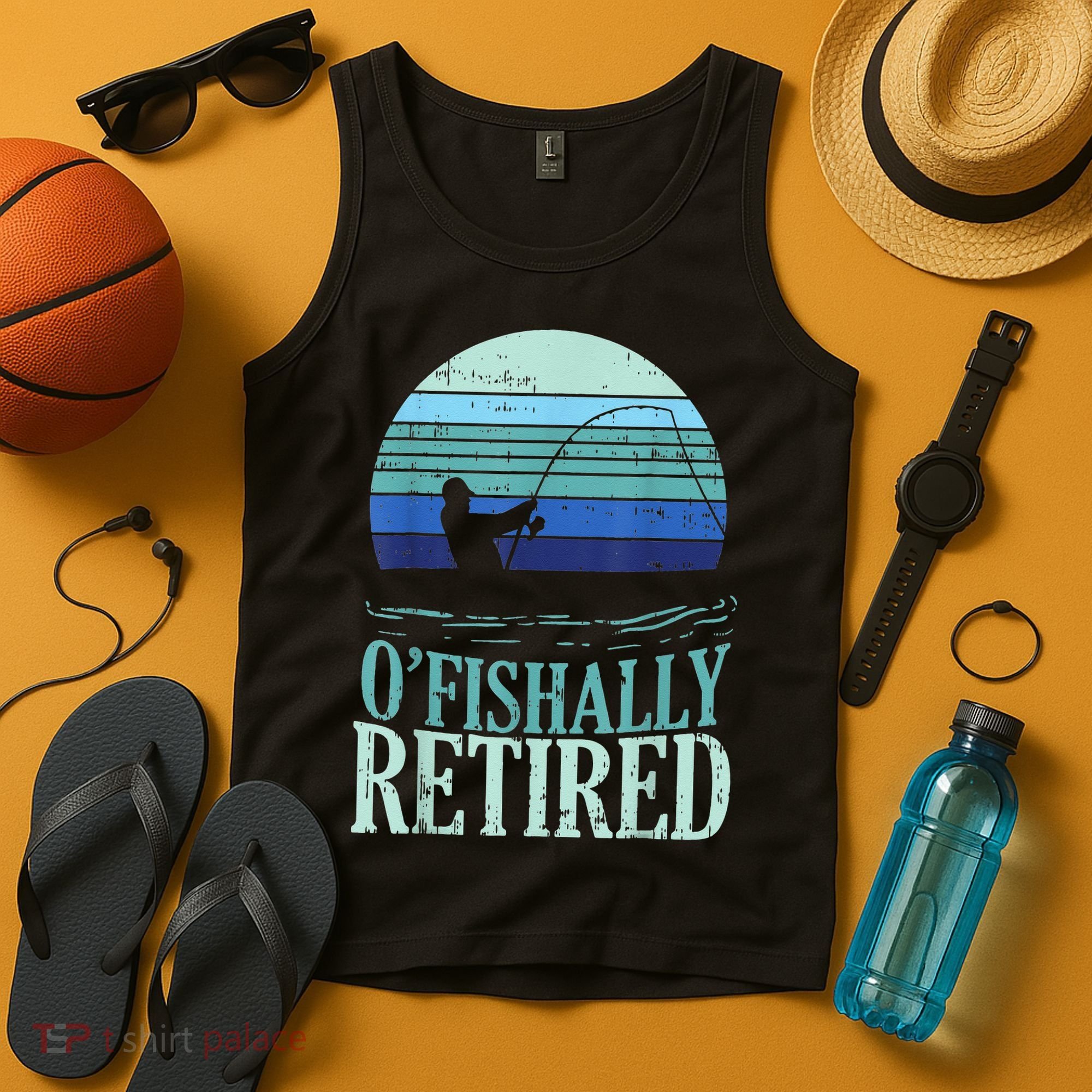 Ofishally Retired Fishing Retro Retirement Dad Gift Tank Top
