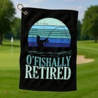 Ofishally Retired Fishing Retro Retirement Dad Gift Golf Towel thumb 1