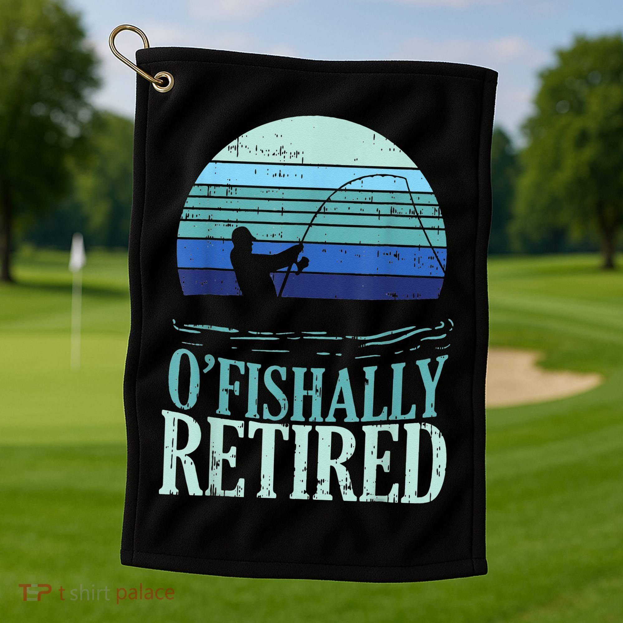 Ofishally Retired Fishing Retro Retirement Dad Gift Golf Towel