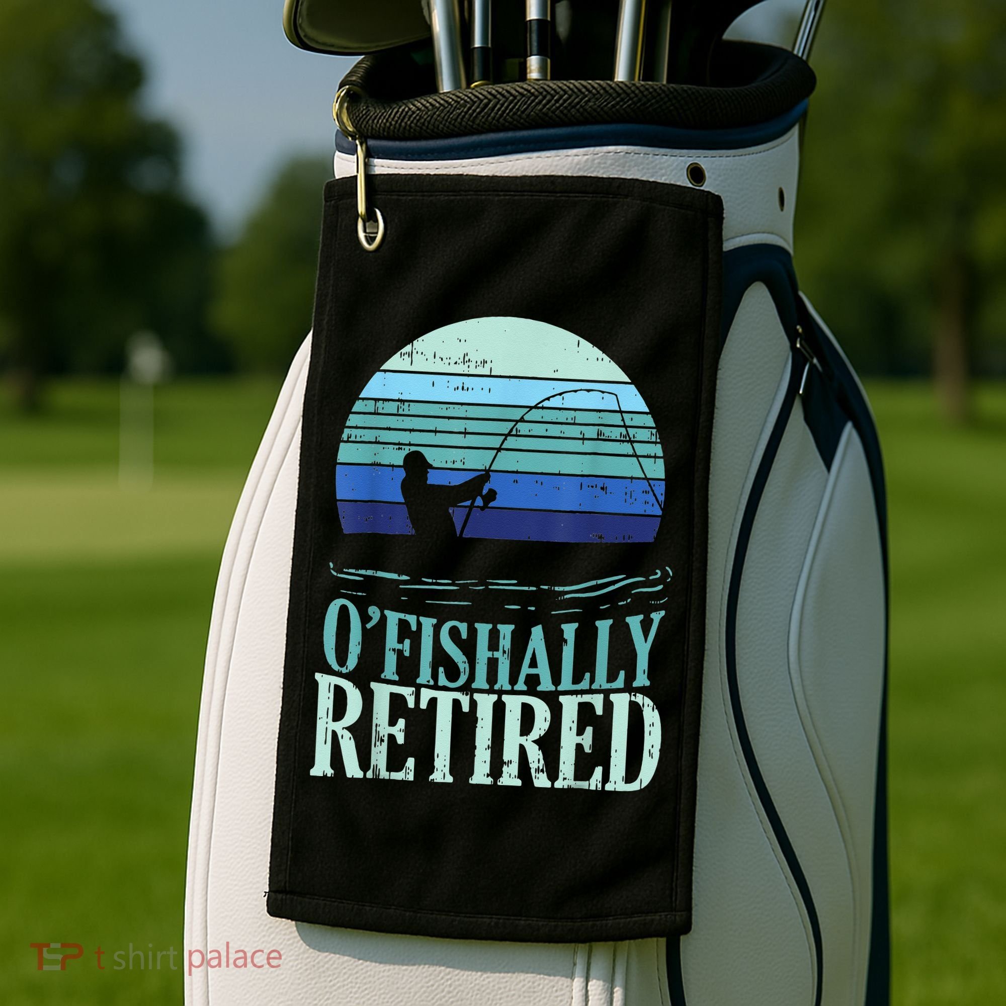 Ofishally Retired Fishing Retro Retirement Dad Gift Golf Towel