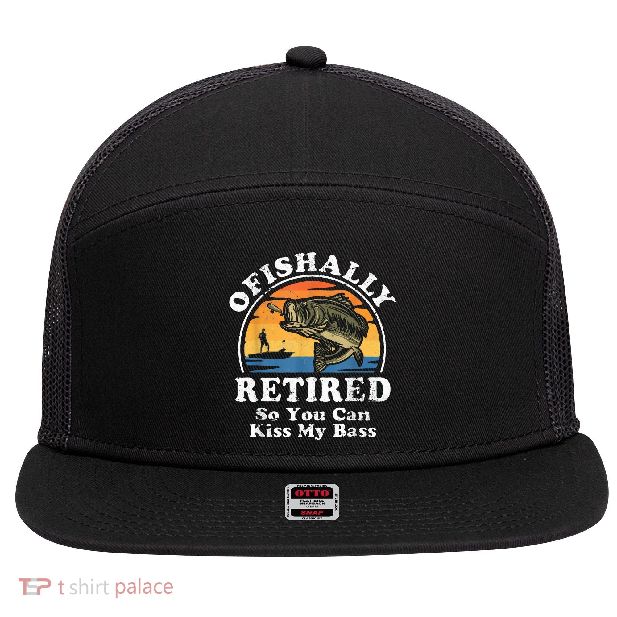 Ofishally Retired Funny Bass Fishing Retirement Gift For Men 7 Panel Mesh Trucker Snapback Hat