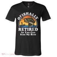 Ofishally Retired Funny Bass Fishing Retirement Gift For Men V-Neck T-Shirt thumb 0