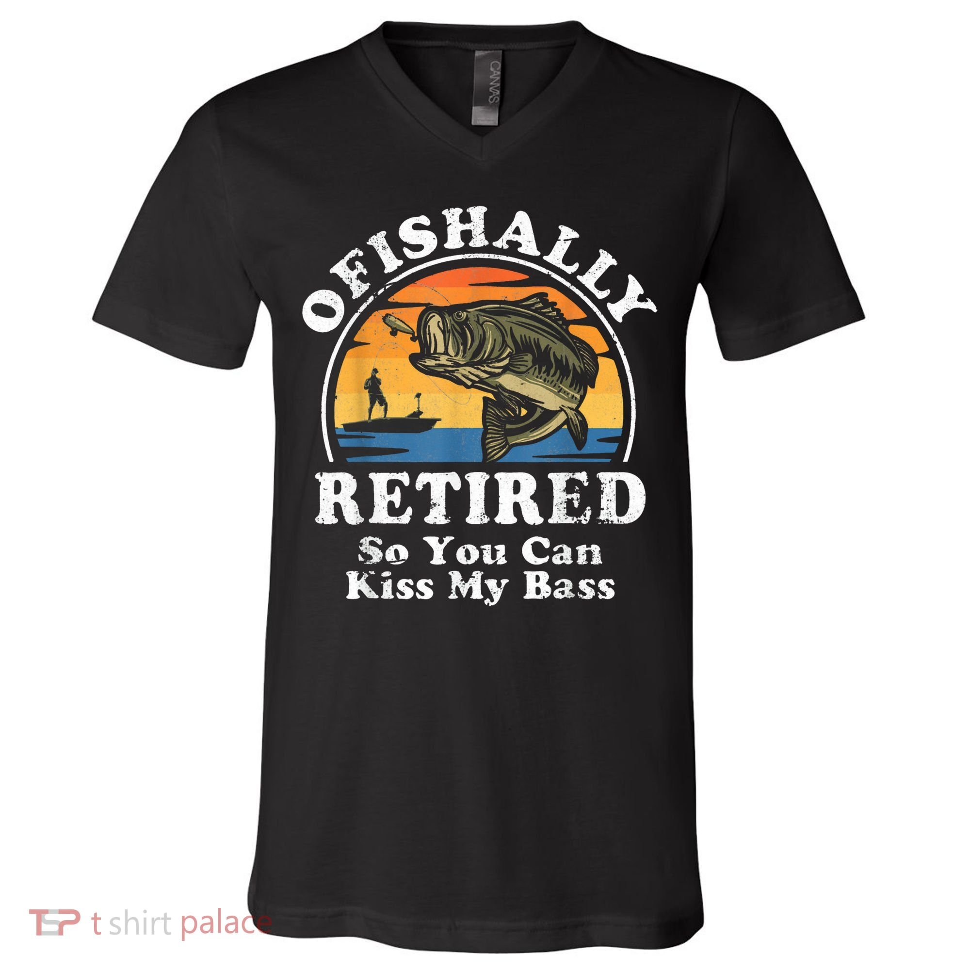 Ofishally Retired Funny Bass Fishing Retirement Gift For Men V-Neck T-Shirt