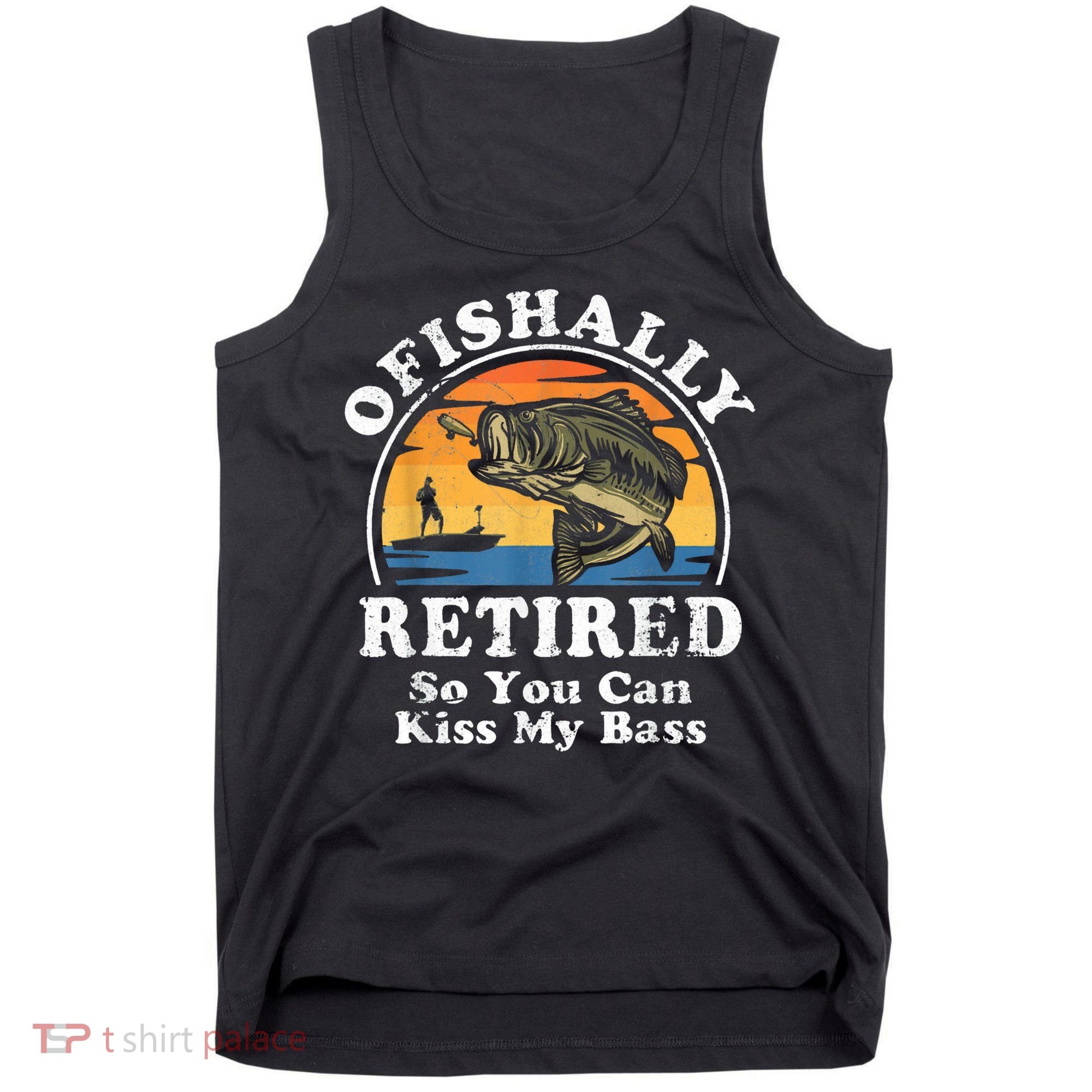 Ofishally Retired Funny Bass Fishing Retirement Gift For Men Tank Top