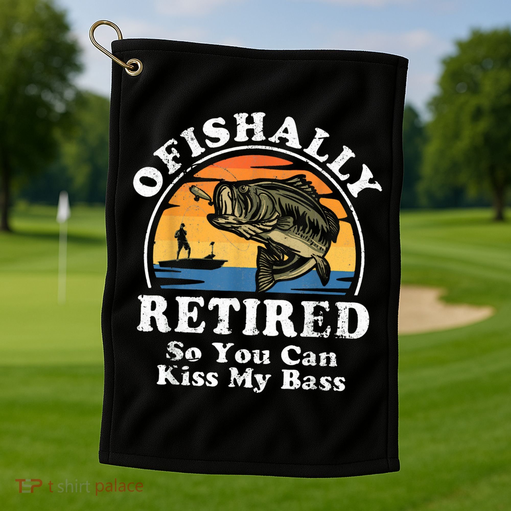 Ofishally Retired Funny Bass Fishing Retirement Gift For Men Golf Towel