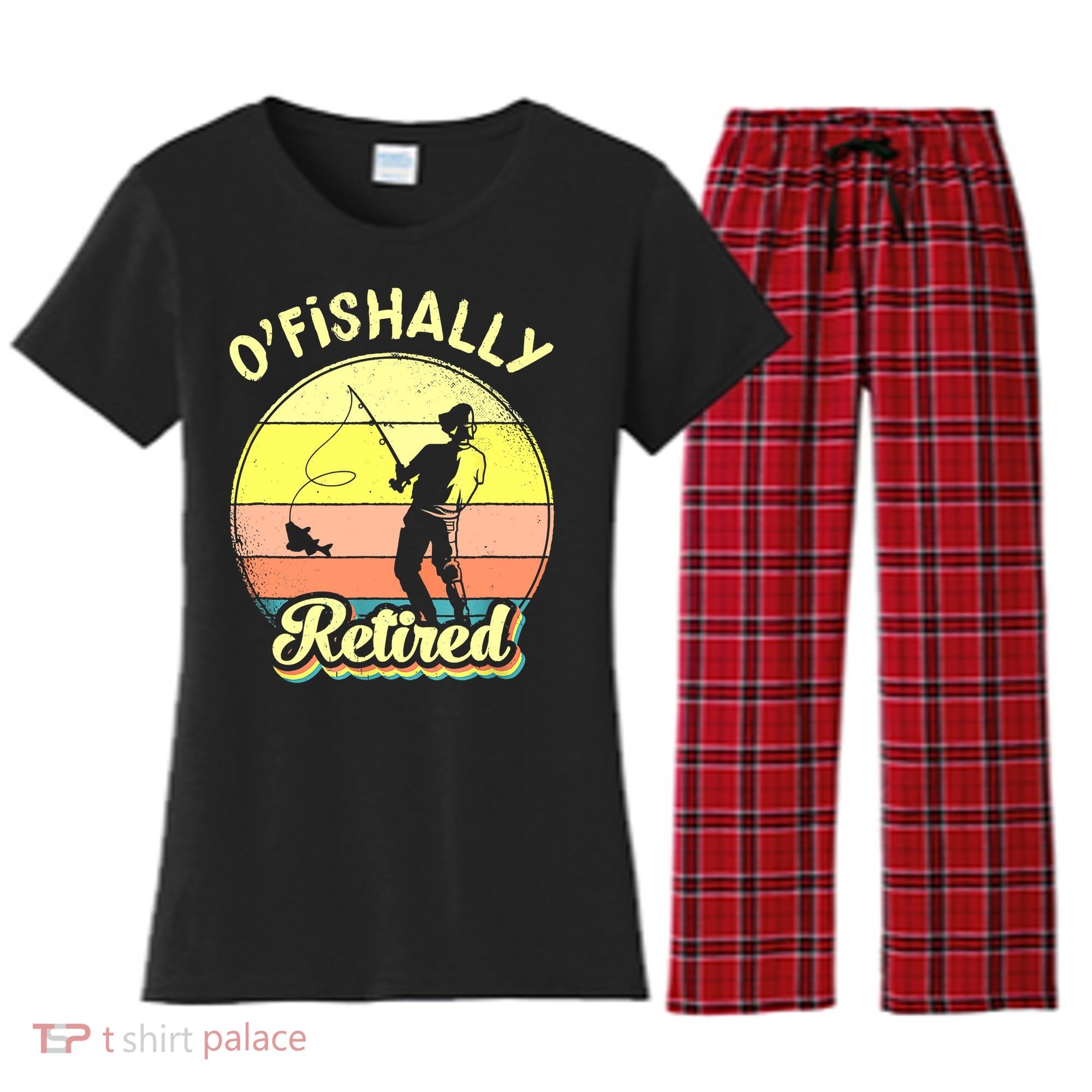 Ofishally Retired Fishing Retirement Women's Flannel Pajama Set