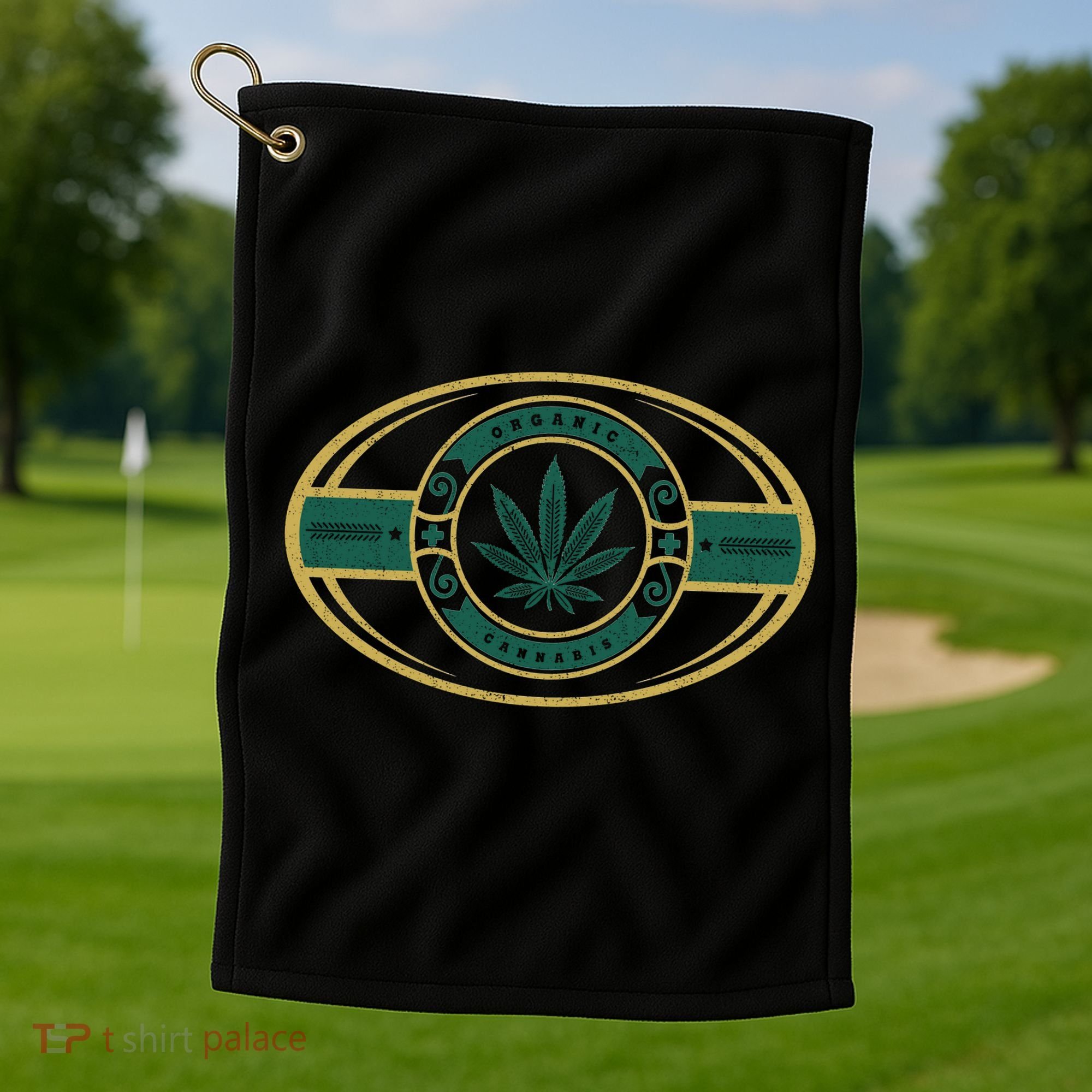 Organic Cannabis Medical Marijuana Gold Seal Golf Towel