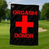 Orgasm Donor Red Imprint Golf Towel thumb 1