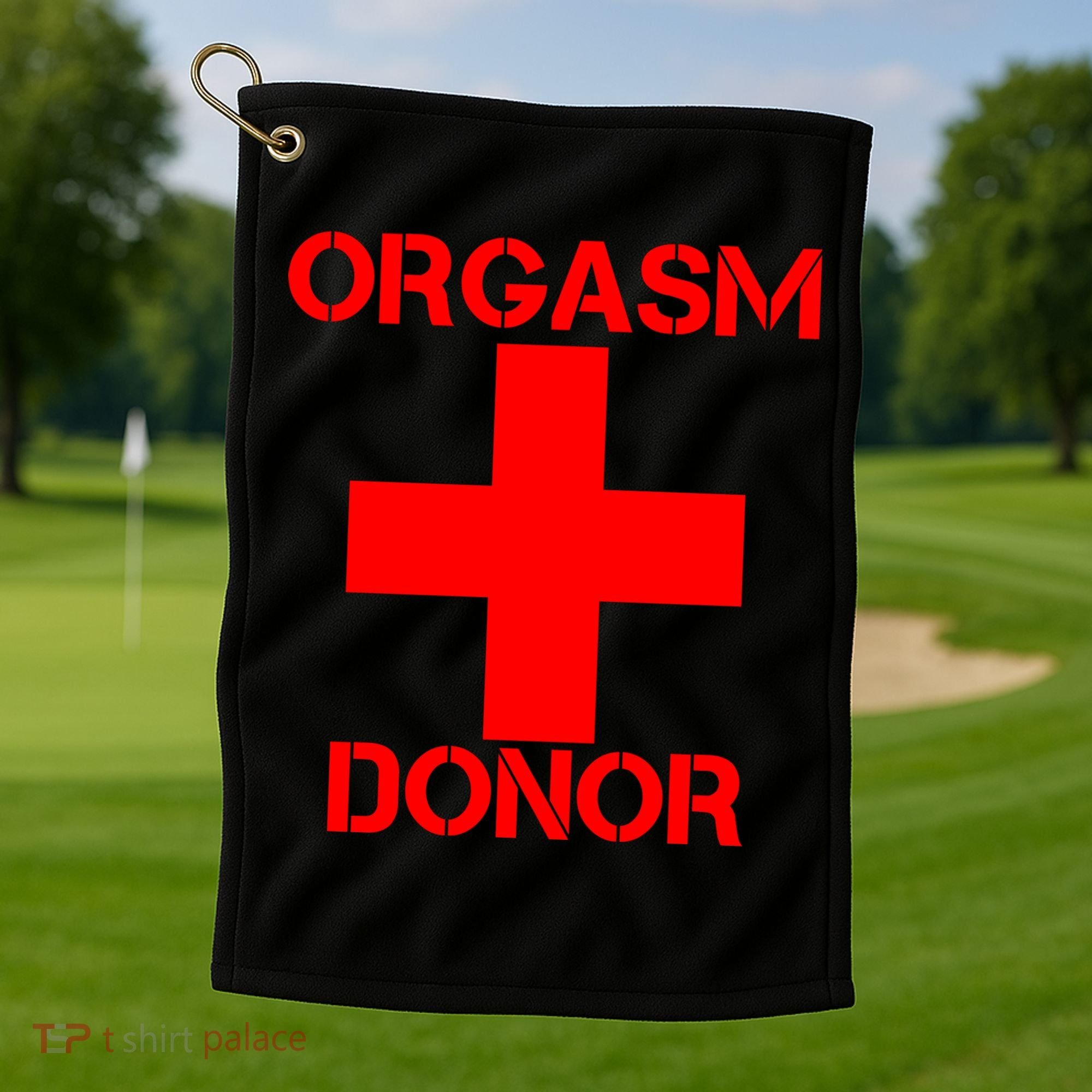Orgasm Donor Red Imprint Golf Towel