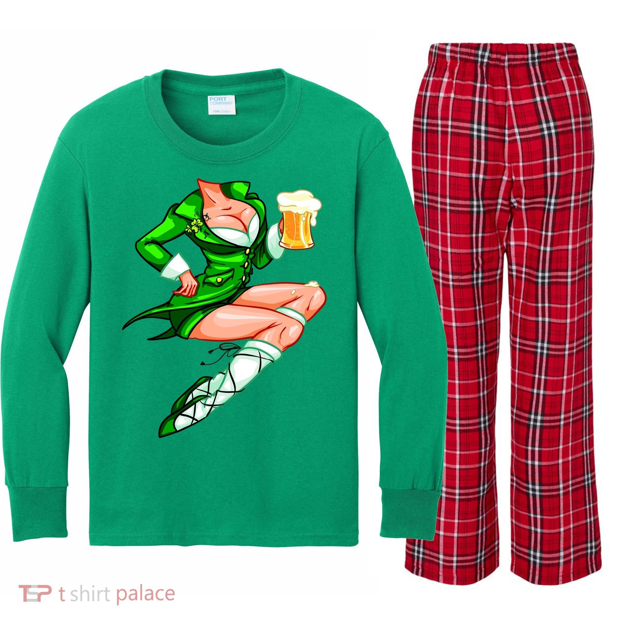 Original Sexy Irish Gril St. Patrick's Day Beer Kids Long Sleeve Plaid Pajama Set