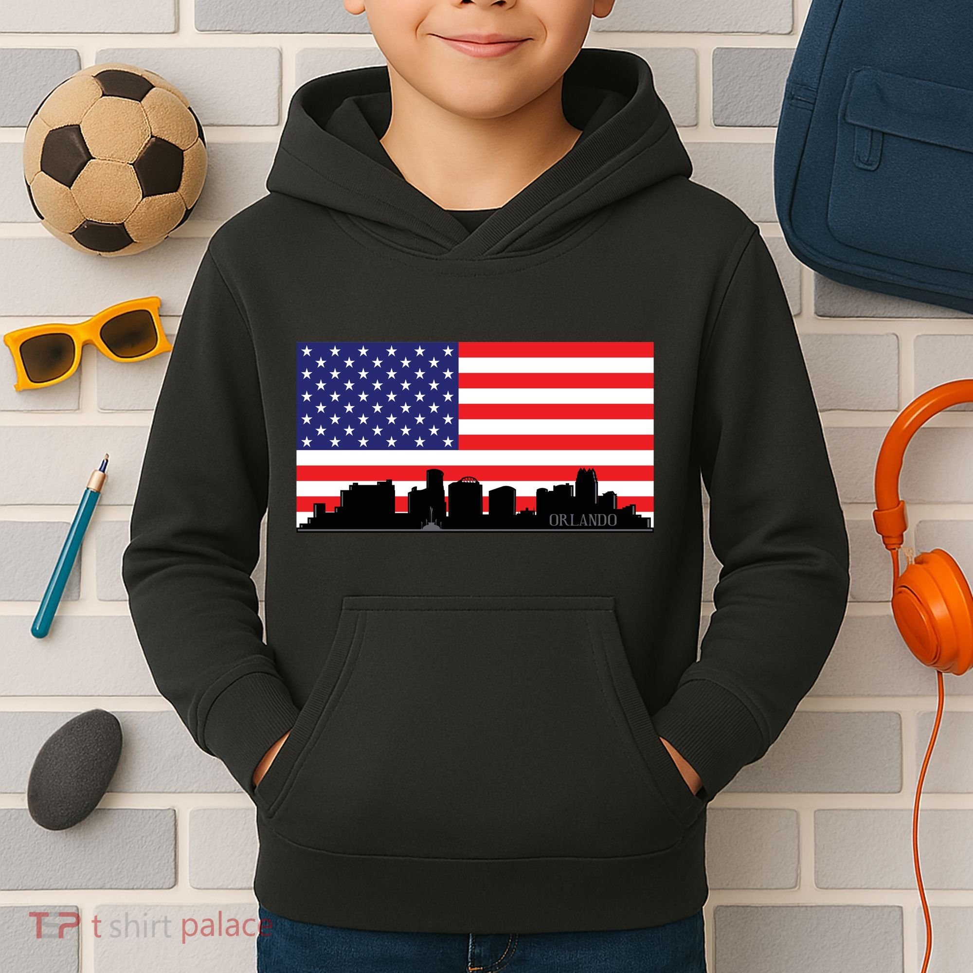 Orlando Florida American Flag Kids Hoodie